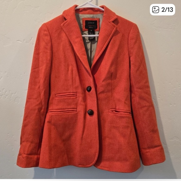 J. Crew Orange Herringbone Hack-ing 100% Wool Blazer Suit Jacket Pumpkin 0 - Picture 2 of 7